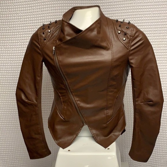 Love Tree Jackets & Blazers - Love Tree Brown Faux Leather Short Jacket. Excellent condition. Zippers diagonal
